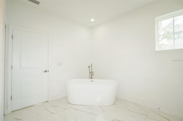 Bathroom, Free Standing Baths, Interior, Marble, Recessed Lighting