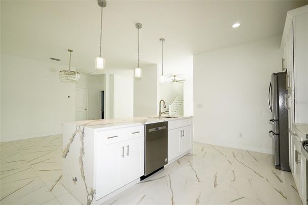 Interior, Kitchen, Marble, Pendant Lights, Recessed Lighting