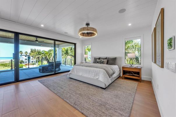 Bedroom, Interior, Pendant Lights, Recessed Lighting, Wood Texture Flooring