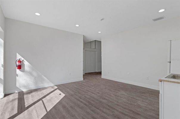 Empty room, Interior, Recessed Lighting, Wood Texture Flooring