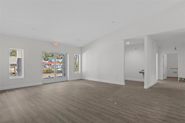 Empty room, Interior, Recessed Lighting, Wood Texture Flooring