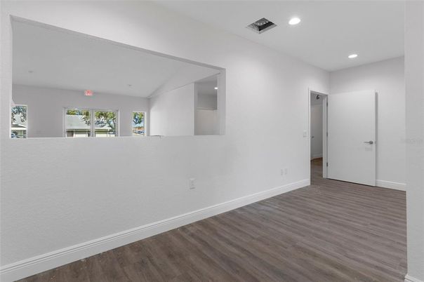 Empty room, Interior, Recessed Lighting, Wood Texture Flooring