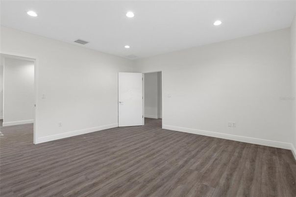Empty room, Interior, Recessed Lighting, Wood Texture Flooring