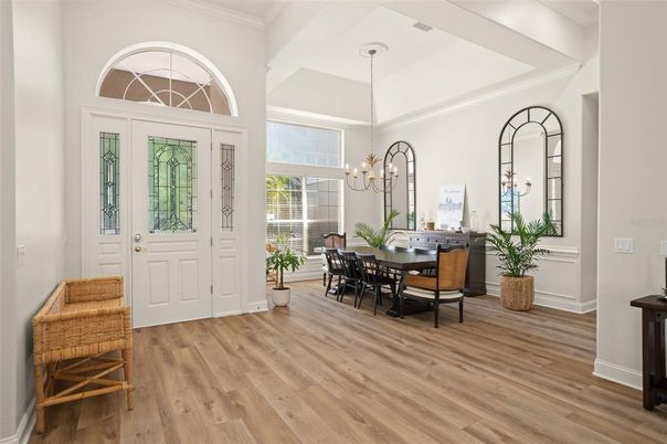 Chandelier, Dining room, Interior, Pendant Lights, Wood Texture Flooring
