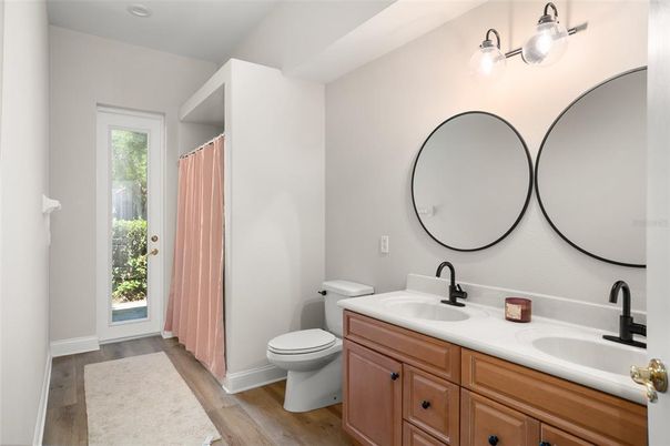 Bathroom, Dual Sink Vanities, Interior, Wood Texture Flooring
