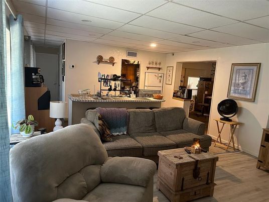 Interior, Kitchen, Living room, Recessed Lighting, Wood Texture Flooring