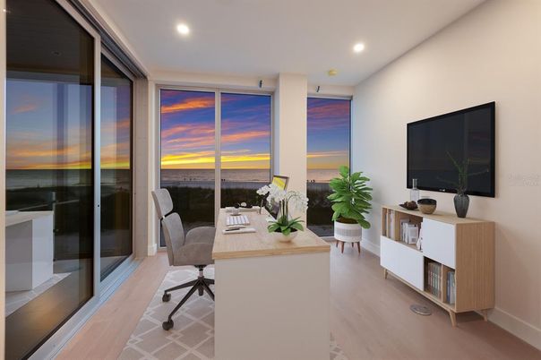 Home Office, Interior, Recessed Lighting, Wood Texture Flooring
