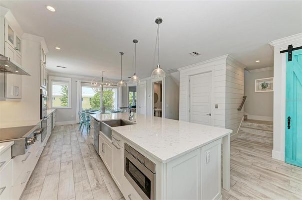Interior, Kitchen, Pendant Lights, Recessed Lighting, Wood Texture Flooring
