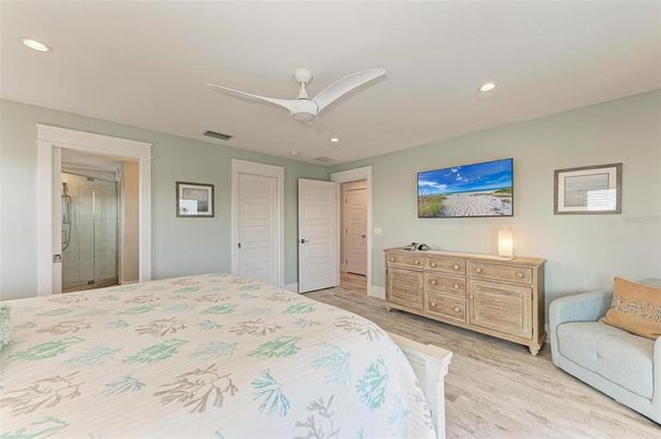 Bedroom, Interior, Recessed Lighting, Wood Texture Flooring