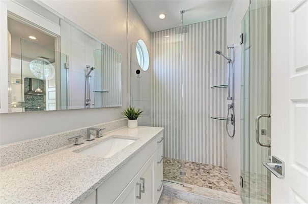 Bathroom, Glass Shower, Interior, Recessed Lighting