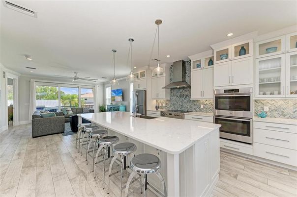 Interior, Kitchen, Living room, Pendant Lights, Recessed Lighting, Stainless Steel Appliances, Wood Texture Flooring