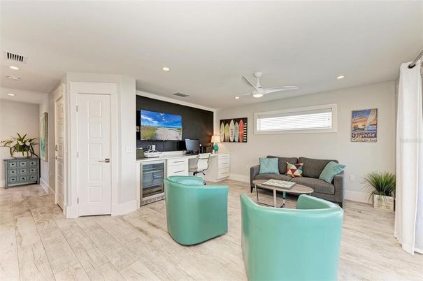 Home Office, Interior, Living room, Recessed Lighting, Wood Texture Flooring