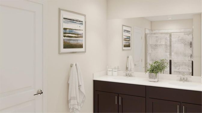 Bathroom, Dual Sink Vanities, Interior, Recessed Lighting