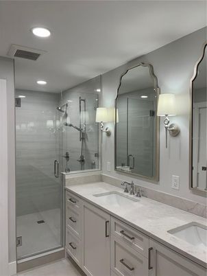 Bathroom, Dual Sink Vanities, Glass Shower, Interior, Recessed Lighting