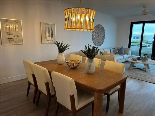 Dining room, Interior, Living room, Pendant Lights, Wood Texture Flooring