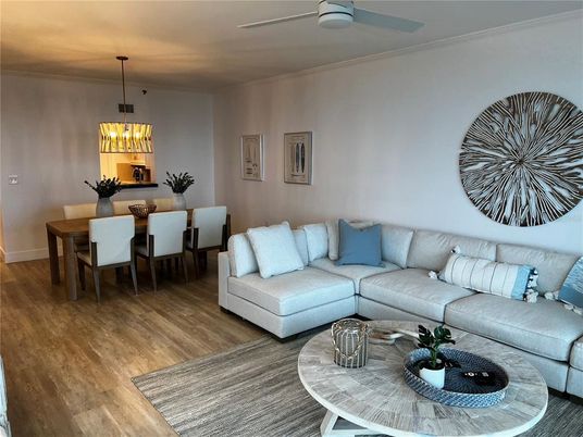 Dining room, Interior, Living room, Pendant Lights, Wood Texture Flooring
