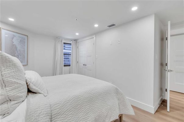 Bedroom, Interior, Recessed Lighting, Wood Texture Flooring