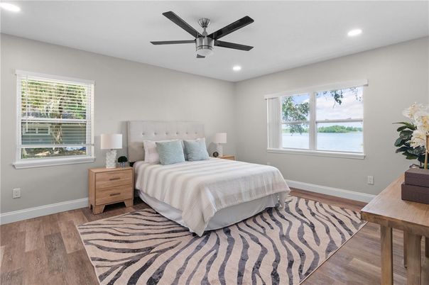 Bedroom, Interior, Recessed Lighting, Wood Texture Flooring