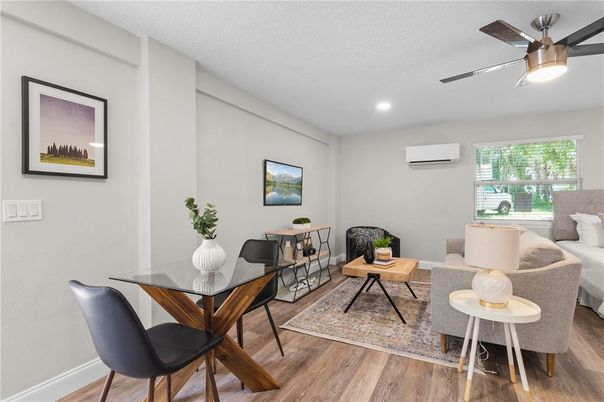 Interior, Living room, Recessed Lighting, Wood Texture Flooring