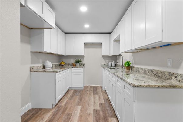 Interior, Kitchen, Recessed Lighting, Wood Texture Flooring