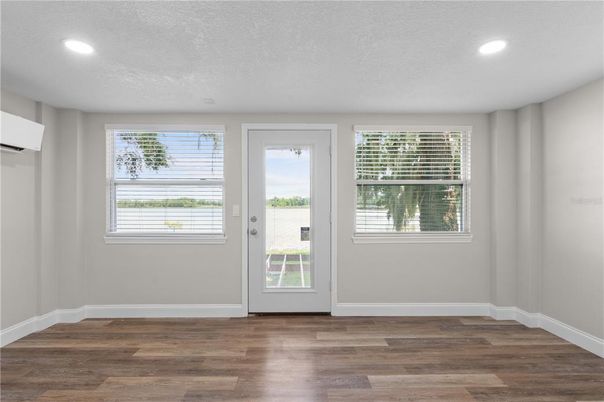 Empty room, Interior, Recessed Lighting, Wood Texture Flooring