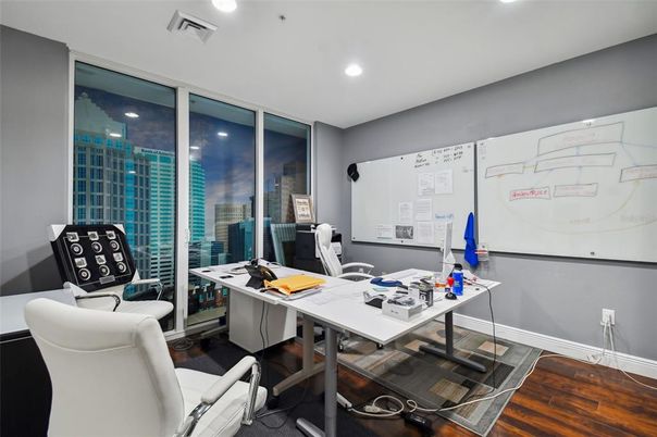 Home Office, Interior, Recessed Lighting, Wood Texture Flooring