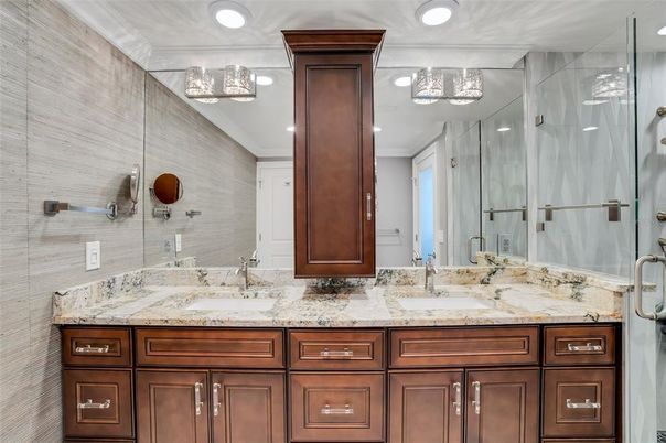 Bathroom, Dual Sink Vanities, Glass Shower, Interior, Recessed Lighting