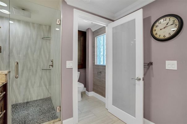 Bathroom, Glass Shower, Interior, Recessed Lighting
