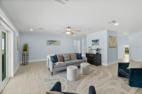 Interior, Living room, Recessed Lighting, Wood Texture Flooring