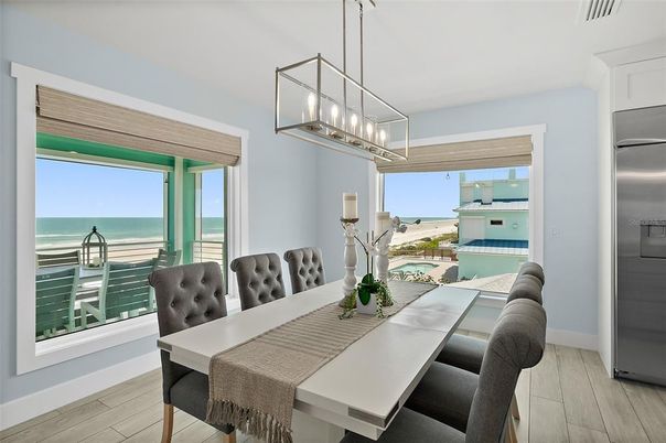 Dining room, Interior, Kitchen, Pendant Lights, Water, Wood Texture Flooring