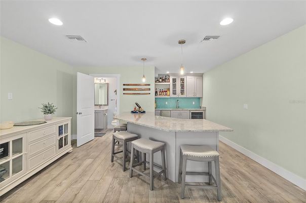 Interior, Kitchen, Pendant Lights, Recessed Lighting, Wood Texture Flooring