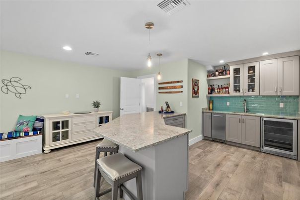 Interior, Kitchen, Pendant Lights, Recessed Lighting, Wood Texture Flooring