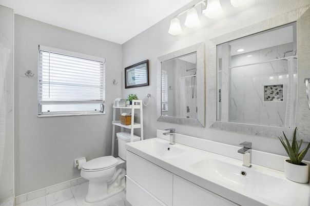 Bathroom, Glass Shower, Interior, Marble, Marble Walls, Recessed Lighting