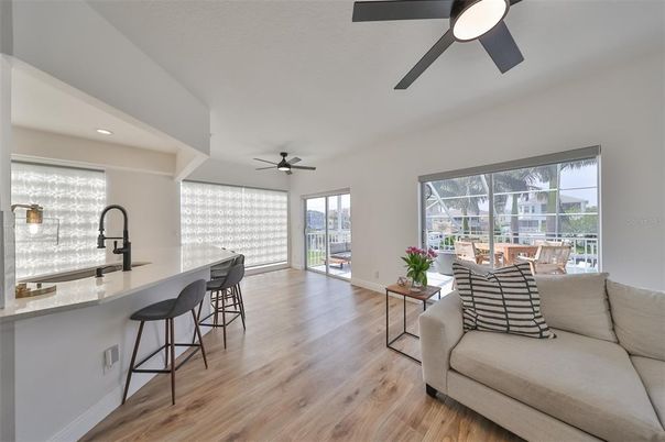Dining room, Interior, Living room, Recessed Lighting, Wood Texture Flooring
