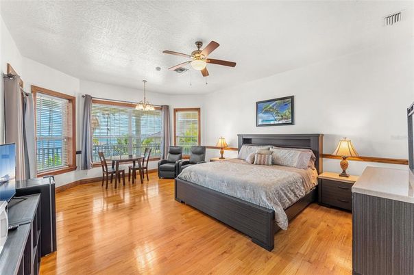 Bedroom, Chandelier, Dining room, Interior, Wood Texture Flooring