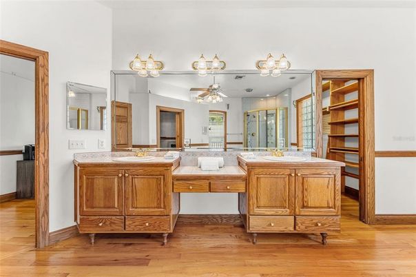 Bathroom, Dual Sink Vanities, Interior, Wood Texture Flooring