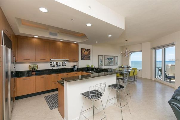 Chandelier, Dining room, Interior, Kitchen, Recessed Lighting, Stainless Steel Appliances, Water