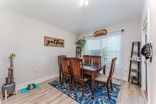 Dining room, Interior, Recessed Lighting, Wood Texture Flooring