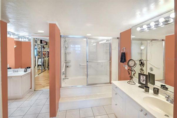 Bathroom, Dual Sink Vanities, Glass Shower, Interior, Recessed Lighting