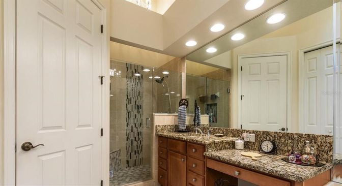 Bathroom, Glass Shower, Interior, Recessed Lighting