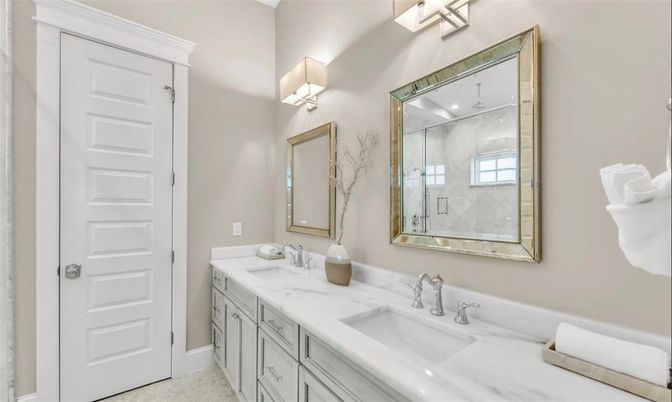 Bathroom, Dual Sink Vanities, Glass Shower, Interior