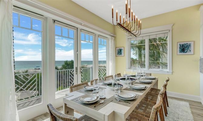 Chandelier, Dining room, Interior, Water, Wood Texture Flooring