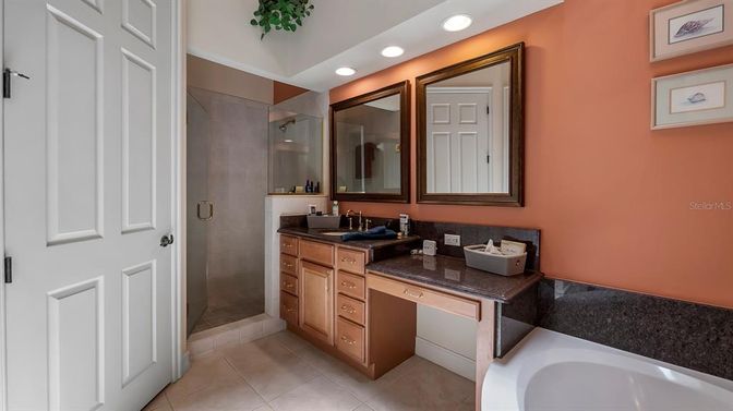Bathroom, Dual Sink Vanities, Glass Shower, Interior, Recessed Lighting