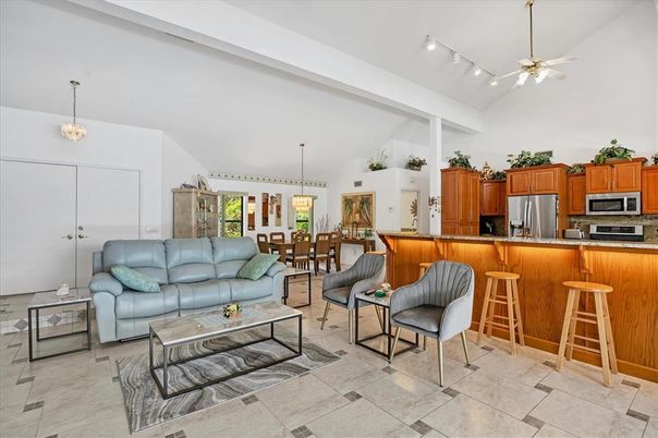 Dining room, Interior, Kitchen, Living room, Pendant Lights, Stainless Steel Appliances