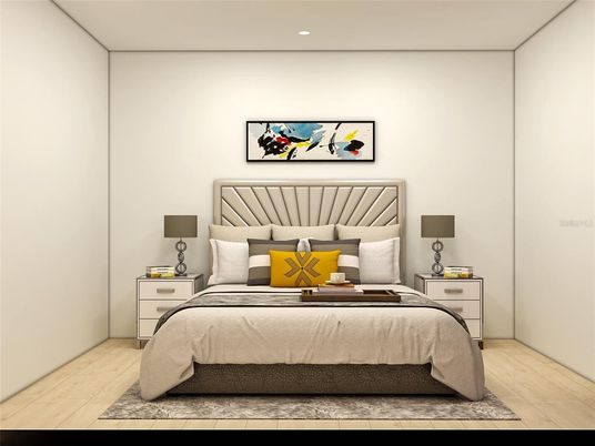 Bedroom, Interior, Recessed Lighting, Wood Texture Flooring