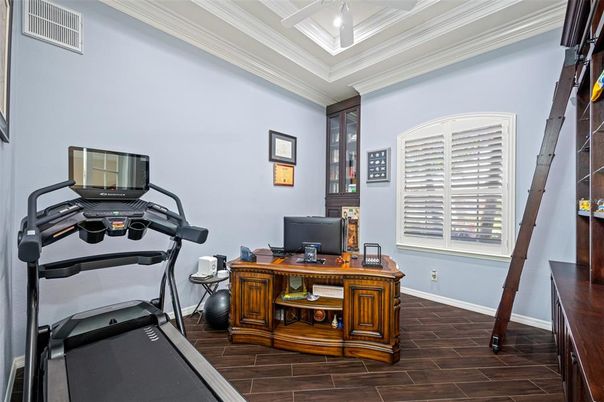 Fitness Equipment, Home Office, Interior, Wood Texture Flooring