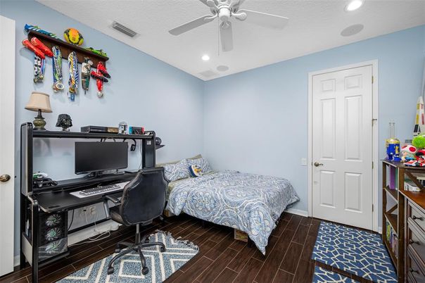Bedroom, Home Office, Interior, Recessed Lighting, Wood Texture Flooring