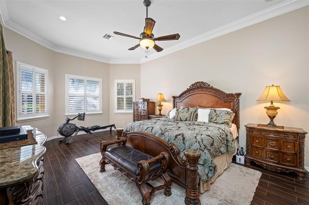 Bedroom, Fitness Equipment, Interior, Recessed Lighting, Wood Texture Flooring