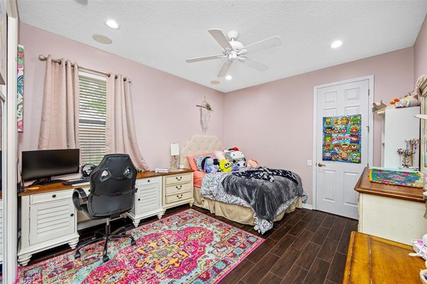 Bedroom, Home Office, Interior, Recessed Lighting, Wood Texture Flooring