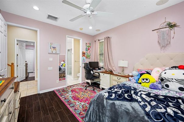 Bedroom, Home Office, Interior, Recessed Lighting, Wood Texture Flooring